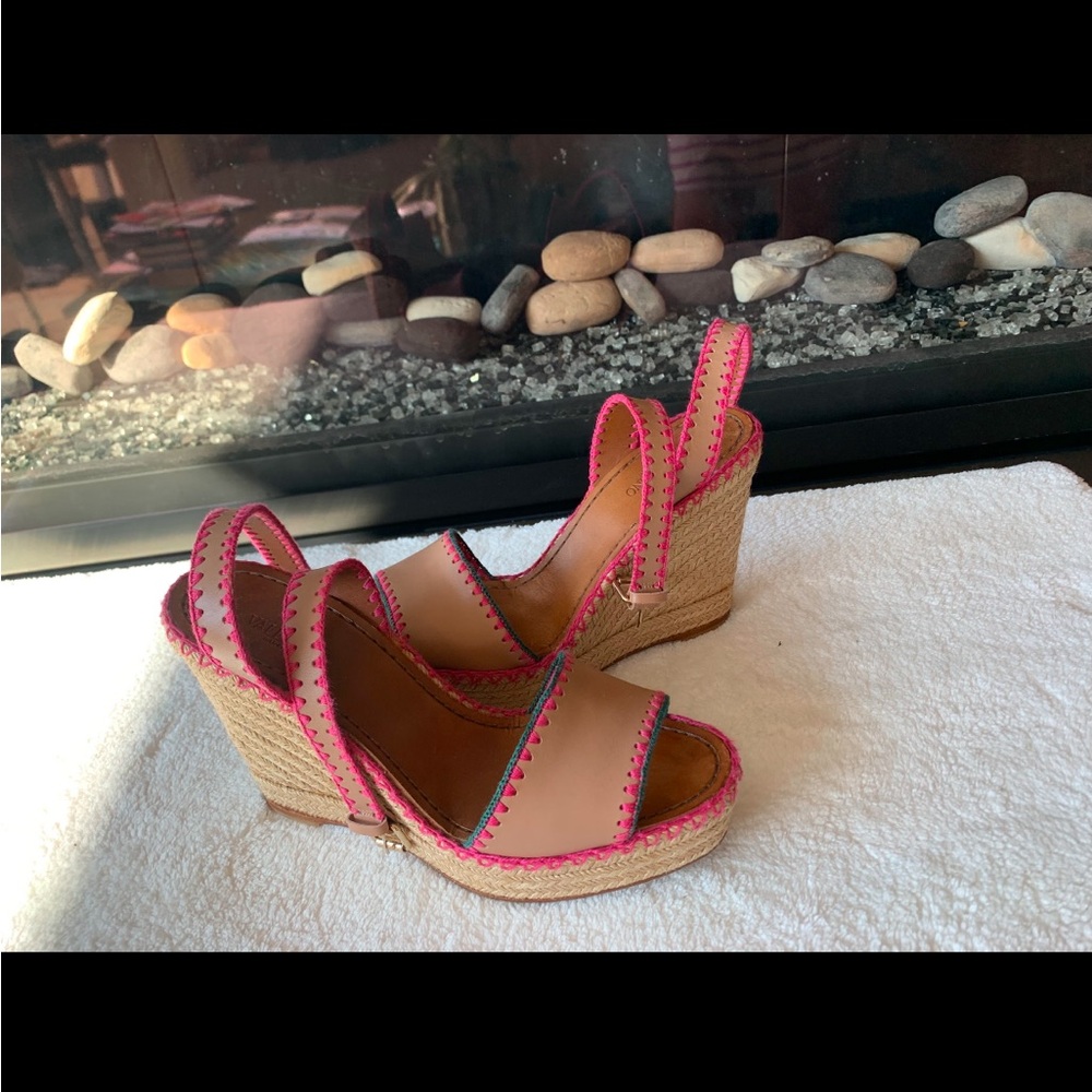Valentino Garavani Espadrille Wedge Sandals – Nude/Hot Pink Trim